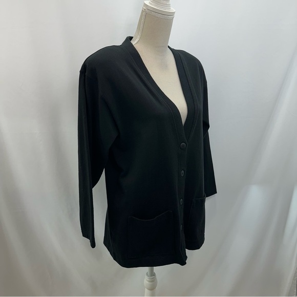 Vintage Hunt Club Black Cotton Cardigan Women’s Medium Padded Shoulders V Neck - Picture 2 of 8